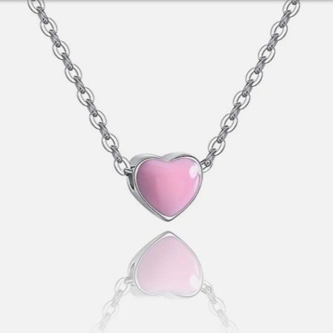 Coração Pequeno Rosa Revestido com Ródio Pendentes de Prata 925 Sterling Feminino