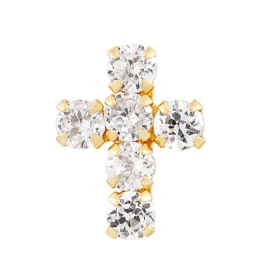 925 Sterling Silver White Cubic Zirconia Cross Button Stud Earrings com 18K Gold Plating