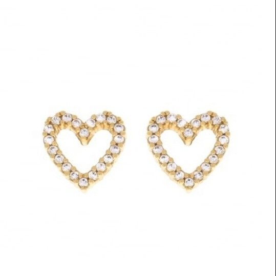 Brass/Copper/925 Sterling Silver Heart Stud Earrings com Full Pave CZ Heart Tamanho 8mm