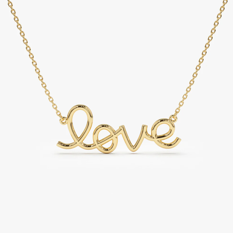 Solid 925 Sterling Silver 14K Gold Plated Love Pendant Necklace para Mulheres Valentine Gift