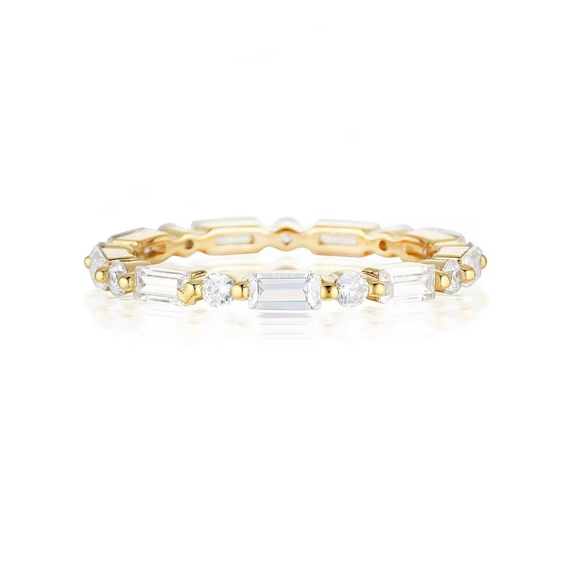 Ouro 18K simples moderno retangular cortado Branco CZ 925 prata esterlina Anel eterno de festa de mulheres presente