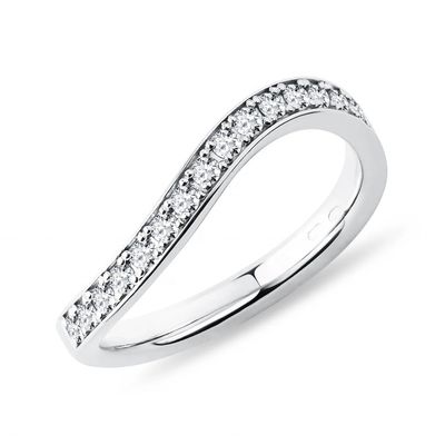 925 Sterling Silver White Gold Diamond CZ Wave Ring para Mulheres