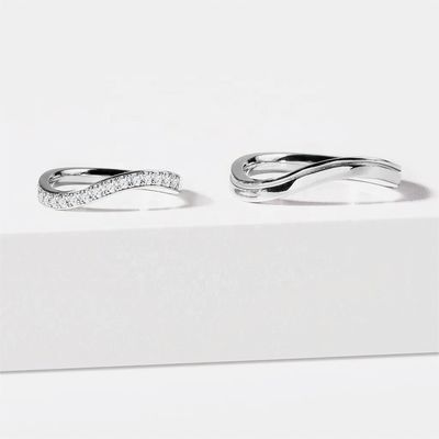 925 Sterling Silver White Gold Diamond CZ Wave Ring para Mulheres
