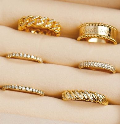 Twist Clássico 925 Prata Esterlina Anel Feminino Jóias Revestidas Com Ouro 18K