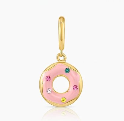 Design de Arco-íris Revestido de Ouro Colorido Pequeno Pendente de Encanto de Donut Rosa em 925 Sterling Silver