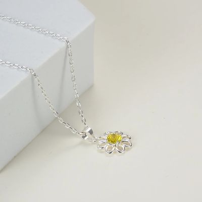 Pendente de girassol de prata esterlina 925 com joalheria de cadeia