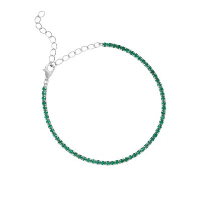 Prateado em ouro branco de maio aniversário esmeralda cúbico zircão bracelete de cadeia de tênis ajustável