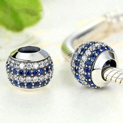 Moda Branco e Azul CZ 925 Prata Esterlina