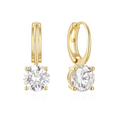 925 Sterling Silver Chegou 18K Gold Plated Solitaire Branco Cubico Zircon Huggies Brincos