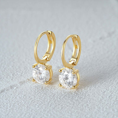 925 Sterling Silver Chegou 18K Gold Plated Solitaire Branco Cubico Zircon Huggies Brincos