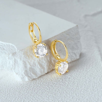 925 Sterling Silver Chegou 18K Gold Plated Solitaire Branco Cubico Zircon Huggies Brincos