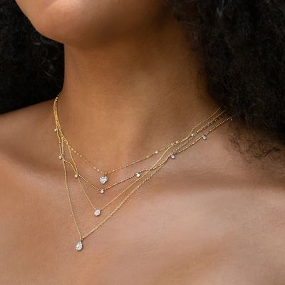 Minúsculo colar de diamantes CZ em forma de disco 18K revestido de ouro para meninas em estilo clássico
