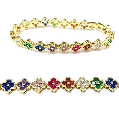 Perla de Água Fresca CZ Pedras Pulseiras de tênis revestidas Jóias personalizadas Arco-íris ouro cobre latão para mulheres