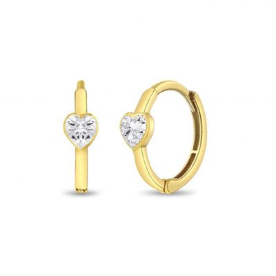 925 Sterling Silver 14k Gold Plated Sparkling Heart Girls Hoop Earrings Perfeito para uso diário
