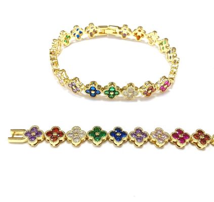 Perla de Água Fresca CZ Pedras Pulseiras de tênis revestidas Jóias personalizadas Arco-íris ouro cobre latão para mulheres