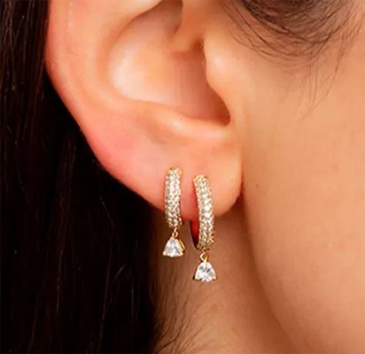 Brinco de argola de diamante com avaliação de terceiros em prata esterlina 925 com banho de ouro rosa e MOQ de 50 pares