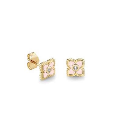 Brincos de flor mini com esmalte turquesa banhados a ouro 18K em prata esterlina 925