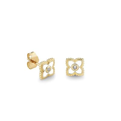 Brincos de flor mini com esmalte turquesa banhados a ouro 18K em prata esterlina 925