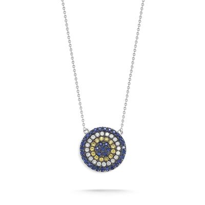 Colar azul e branco CZ Círculo em forma de prata esterlina 925 para olhar impressionante meninas
