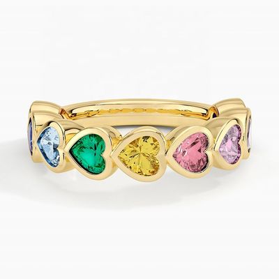 Anel de Coração em Ouro 18K com Borda Arco-Íris para Presente de Dia dos Namorados da Fashion Jewelry