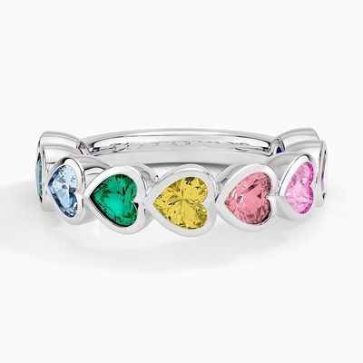 Anel de Coração em Ouro 18K com Borda Arco-Íris para Presente de Dia dos Namorados da Fashion Jewelry