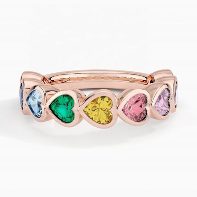 Anel de Coração em Ouro 18K com Borda Arco-Íris para Presente de Dia dos Namorados da Fashion Jewelry