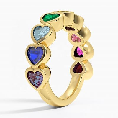 Anel de Coração em Ouro 18K com Borda Arco-Íris para Presente de Dia dos Namorados da Fashion Jewelry