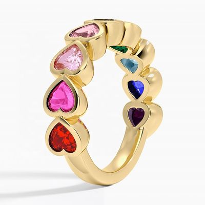 Anel de Coração em Ouro 18K com Borda Arco-Íris para Presente de Dia dos Namorados da Fashion Jewelry