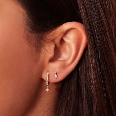 Brincos de argola com gota de zircônia com corte marquise em prata esterlina 925 para ocasião de noivado, com diâmetro da argola de 12mm e espessura de 2mm