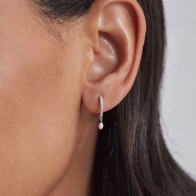 Brincos de argola com gota de zircônia com corte marquise em prata esterlina 925 para ocasião de noivado, com diâmetro da argola de 12mm e espessura de 2mm