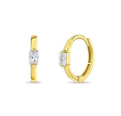 Brincos de argola infantis com banho de ouro 14K, zircônia cúbica rosa corte baguete de 10mm, com MOQ de 50 pares