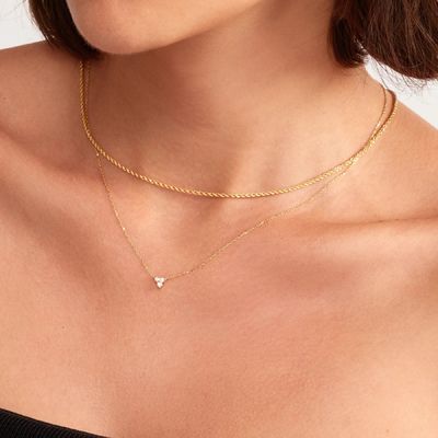 Pendente de Zircon de Ouro 18K Cadeia de Prata Trio Diamante Cubico Colar de Zircon