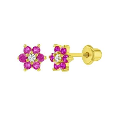 5MM 18k orelhas de bebê de flores douradas Perfeito presente para crianças em 925 Sterling Silver