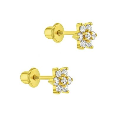 5MM 18k orelhas de bebê de flores douradas Perfeito presente para crianças em 925 Sterling Silver
