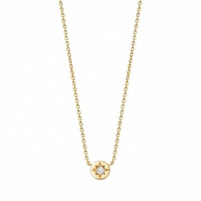 Colar de ouro 925 Sterling Silver Starburst Diamante Disco Pendente para uso diário
