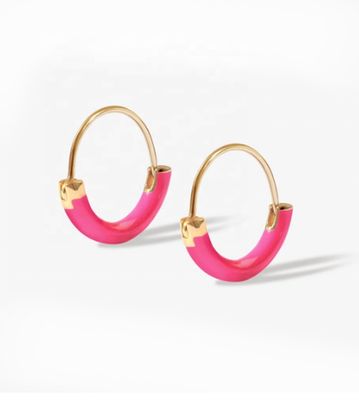 925 brincos de prata esterlina 18mm Dia Hoops com esmalte rosa quente e 18K ouro
