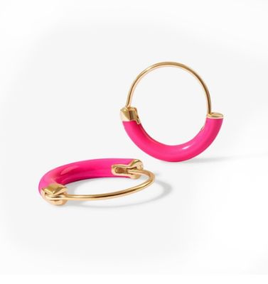 925 brincos de prata esterlina 18mm Dia Hoops com esmalte rosa quente e 18K ouro