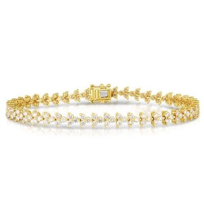 Designer 18K Ouro 925 Sterling Prata Flor Encanto Mulheres Pulseira de tênis com ZIRCON