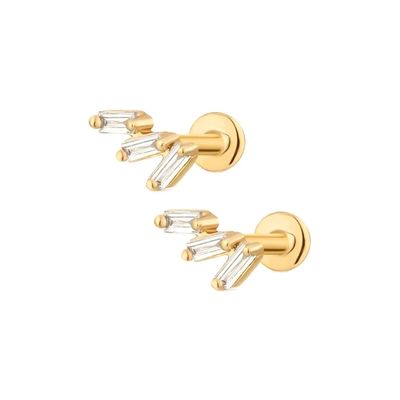 Triple White Cubic Zircon Threaded Flat Back 925 Sterling Silver Earrings Expedição Express