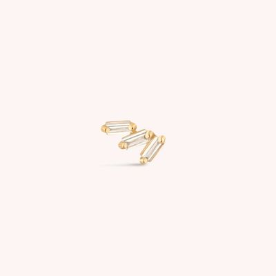 Triple White Cubic Zircon Threaded Flat Back 925 Sterling Silver Earrings Expedição Express
