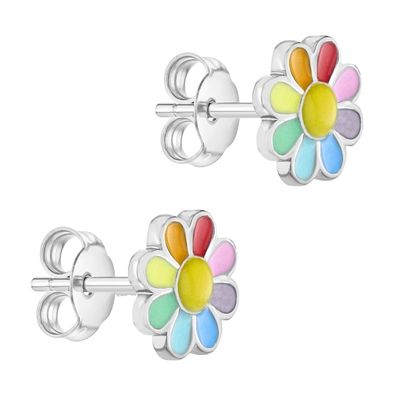 925 Sterling Silver Enamel Colorido Princesa Finíssima Flor Stud Brinco Para Presentes Menina