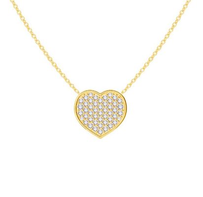 18 "Cadeia comprimento de corte redondo Diamante 925 Sterling Prata Coração Pendente Colar para mulheres