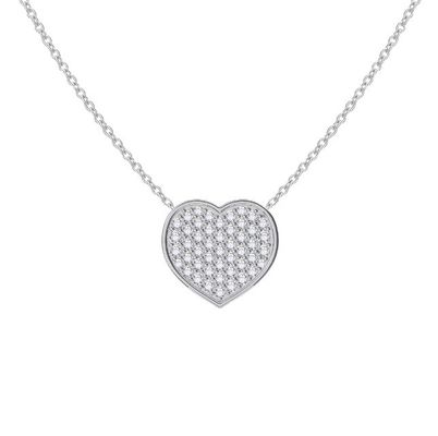 18 "Cadeia comprimento de corte redondo Diamante 925 Sterling Prata Coração Pendente Colar para mulheres