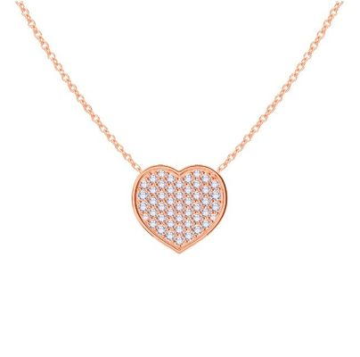 18 "Cadeia comprimento de corte redondo Diamante 925 Sterling Prata Coração Pendente Colar para mulheres