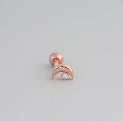 925 Sterling Silver Tiny CZ Moon Piercing Stud Earring com fecho de volta de parafuso de bola