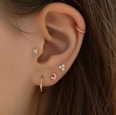 925 Sterling Silver Tiny CZ Moon Piercing Stud Earring com fecho de volta de parafuso de bola