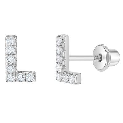 Brincos de letra CZ Branco Micron Pave Brincos de letra personalizados