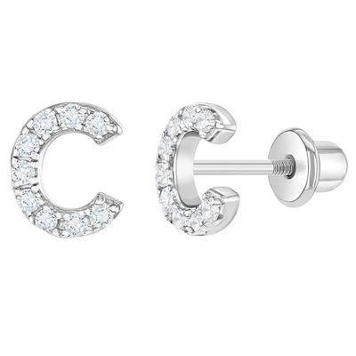 Brincos de letra CZ Branco Micron Pave Brincos de letra personalizados