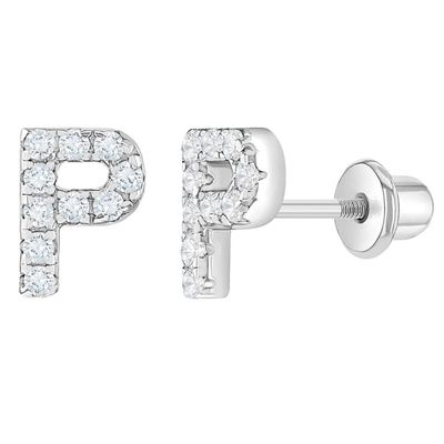 Brincos de letra CZ Branco Micron Pave Brincos de letra personalizados