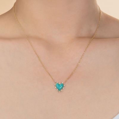 925 Sterling Silver Chain Jewelry Diamond And Turquoise Heart Twist Necklace Não tem cadeia de pérolas